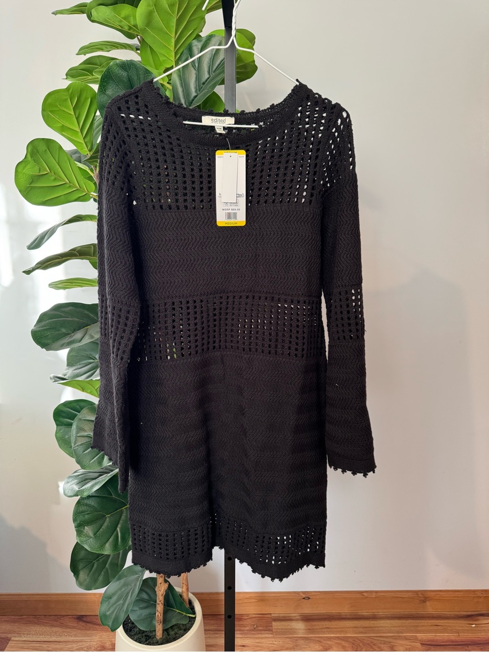Aritzia Black Long Sleeve Crochet Knit Dress